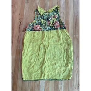 Bella Amore Italy Yellow Linen Floral Sleeveless Tunic Dress Made in Italy S/M